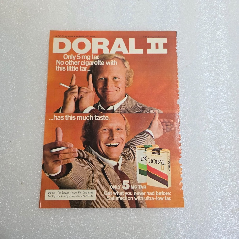 Vintage Print Ad Doral II cigarette male model 5mg Tar color 8x10.5 1979